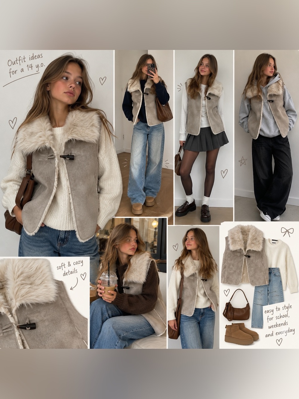 KIDS Copper Key Girls NWT Faux Suede Faux Fur Vest Taupe Ivory Size 16